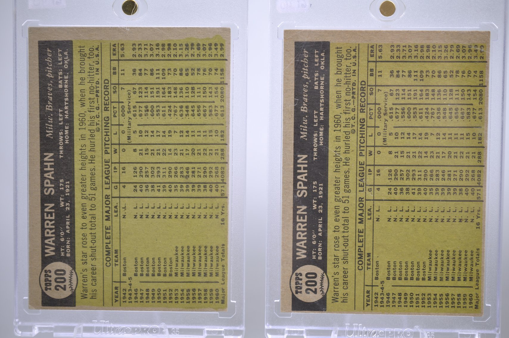 Warren Spahn Baseball Card Collection