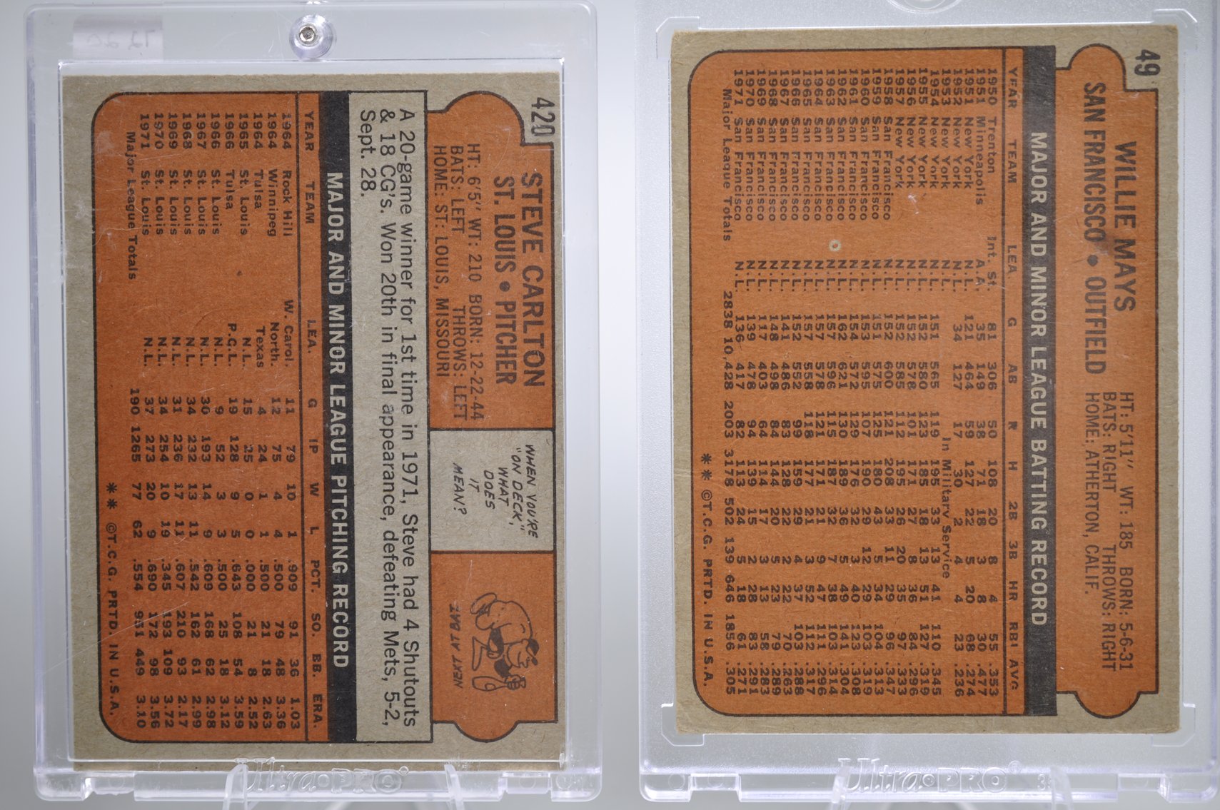 1972 Mays, Seaver, & Carlton Card Collection