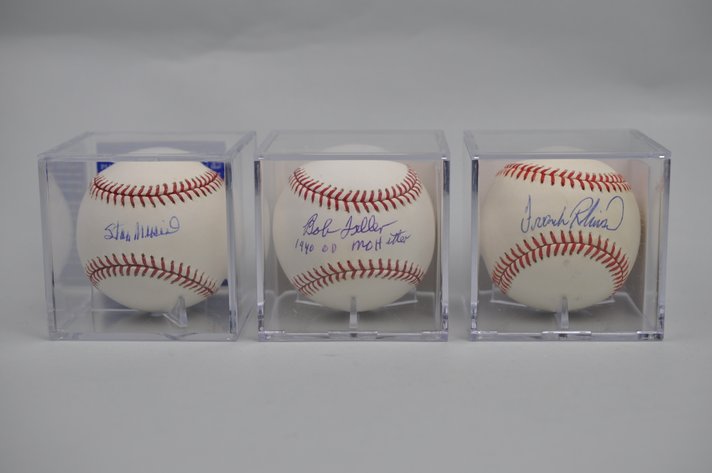 Baseballs Signed by Robinson, Feller, & Musial