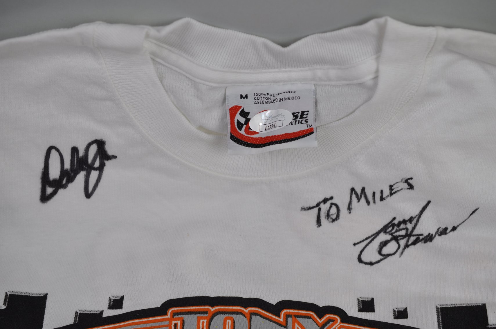 Dale Jr. Autograph on Tony Stewart T-Shirt
