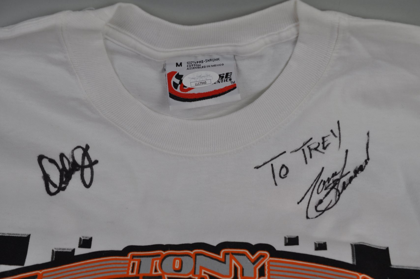 Dale Earnhardt Jr. Autograph on Tony Stewart T-Shirt