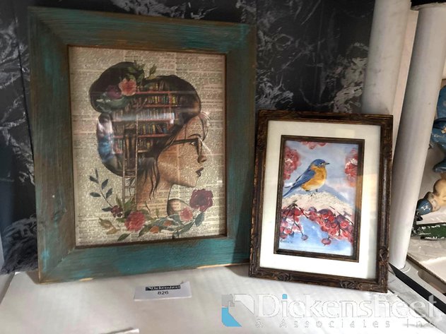 Image for FRAMED ARTWORK OF BIRD AND READING LADY - QTY (2)