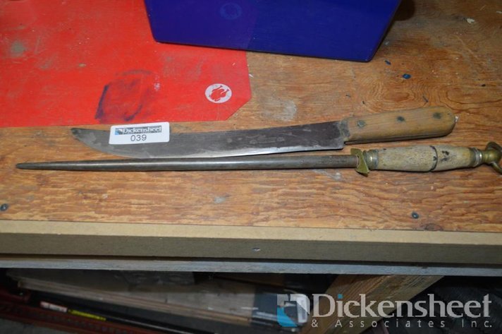 Image for VERY SHARP VINTAGE BUTCHER KNIFE AND SHARPENING STEEL