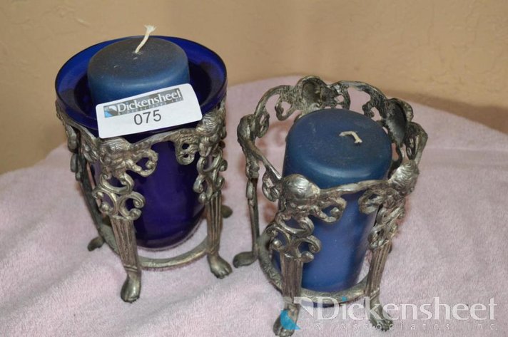 Image for LOT - 2 CANDLE GLASS HOLDERS