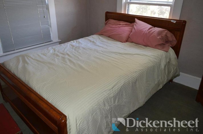 Image for VINTAGE FULL SIZE WOOD BED FRAME ON WHEELS