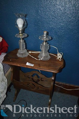 Image for ANTIQUE MAGAZINE TABLE AND TWO GLASS LAMPS