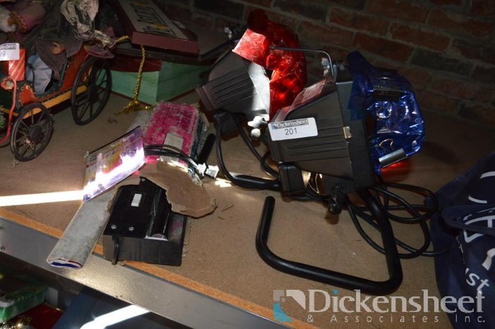 Image for LOT - (2) HALOGEN LIGHTS WITH PLASTIC COLOR FILTERS EXTRA BULB AND COLOR