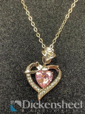 Image for Silver Tone Necklace With a Heart Shape Pink Gemstone Pendant