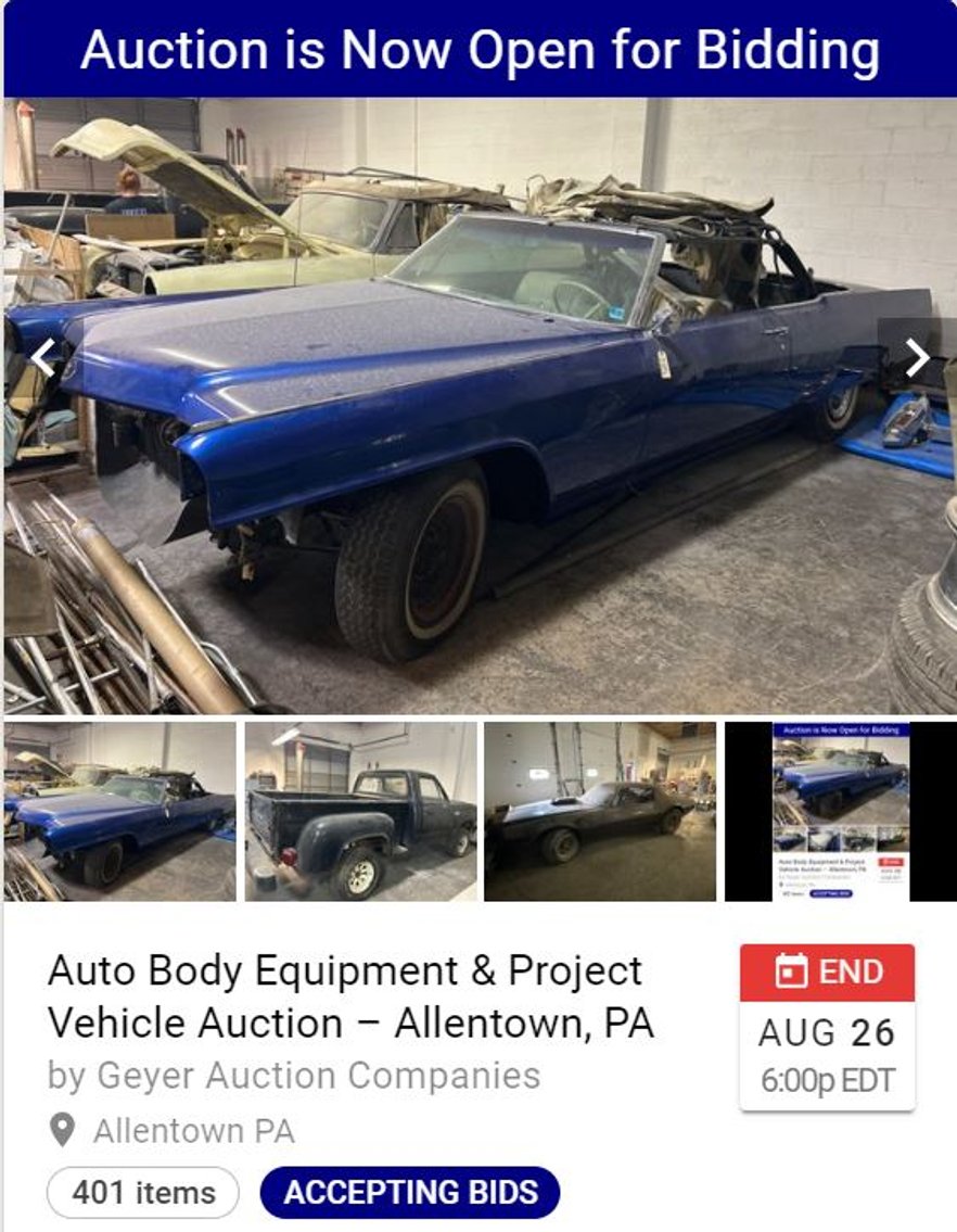 Image for Auto Body Equipment & Project Vehicle Auction – Allentown, PA