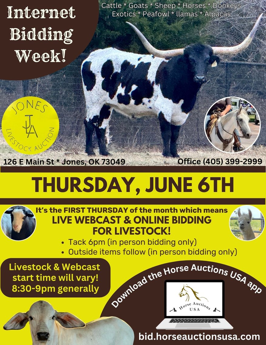 Image for Jones Livestock Auction THURSDAY June 6th -  Jones, Oklahoma
