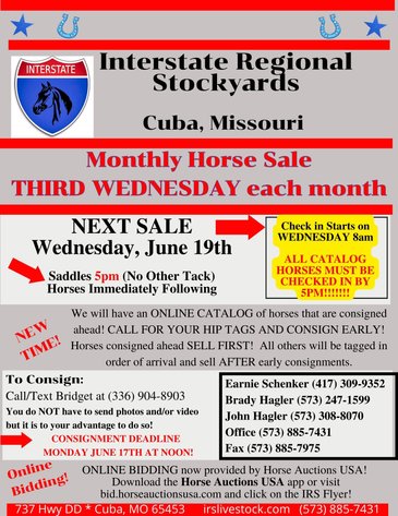 Image for Interstate Regional Stockyards Horse Sale - Cuba, Missouri WEDNESDAY June 19th