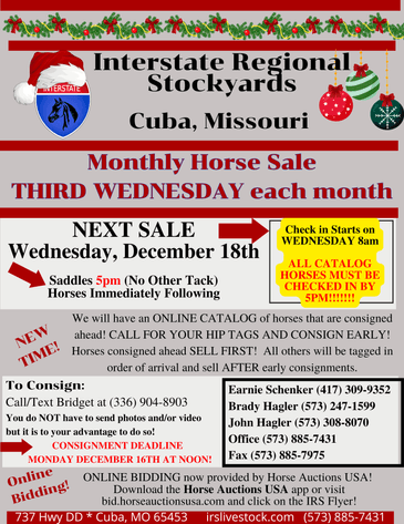 Image for Interstate Regional Stockyards Horse Sale - Cuba, Missouri WEDNESDAY December 18th