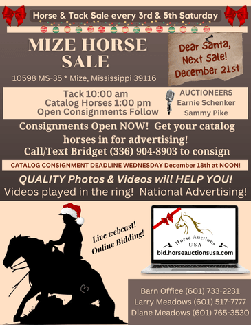 Image for Mize Horse Sale  SATURDAY DECEMBER 21ST - Mize, Mississippi