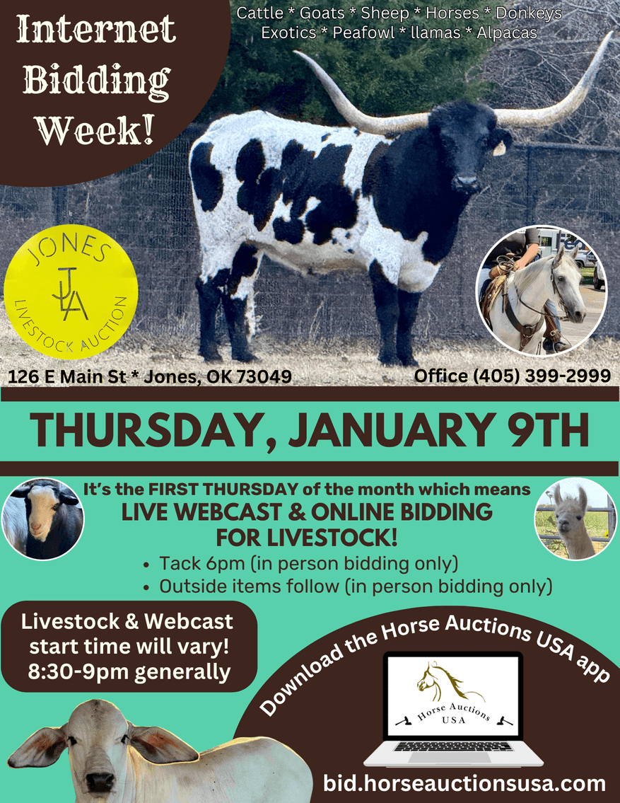 Image for Jones Livestock Auction THURSDAY JANUARY 9TH -  Jones, Oklahoma