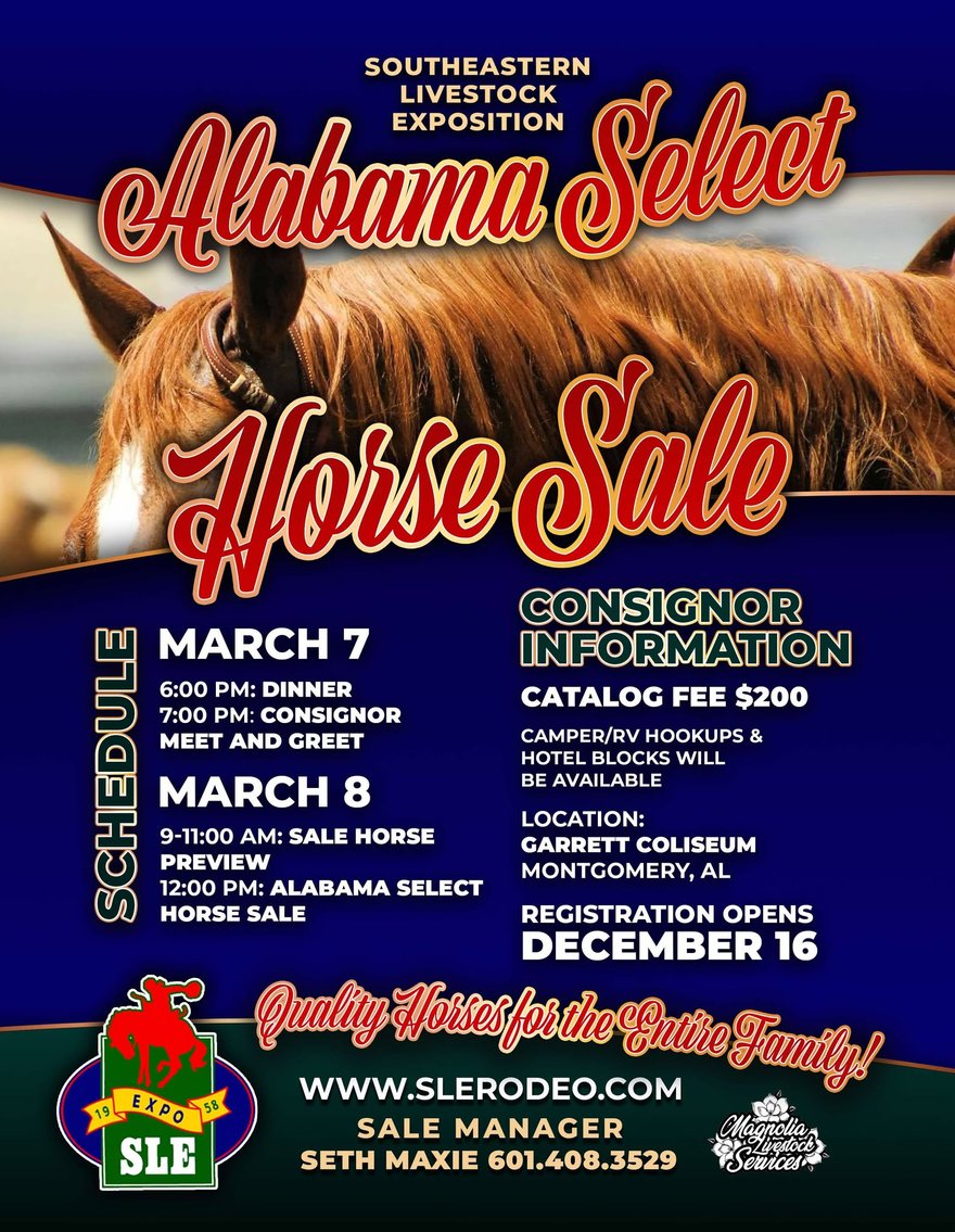 Image for Alabama Select Horse Sale - SATURDAY, MARCH 8TH - Montgomery, AL