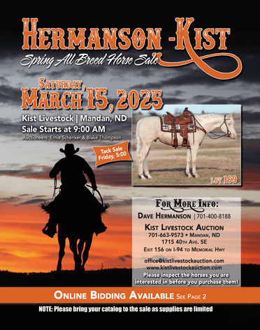 Image for Hermanson-Kist Spring All Breed Horse Sale - Mandan, North Dakota March 15th