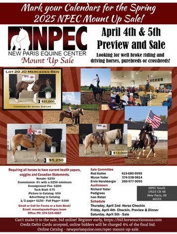 Image for NPEC Mount Up Spring Sale - New Paris, Indiana - SALE DAY SATURDAY, APRIL 5TH