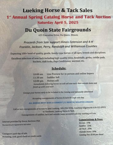 Image for Lueking Horse & Tack Sales Annual Spring Catalog Horse Sale - SATURDAY, APRIL 5TH - Du Quoin, Illinois