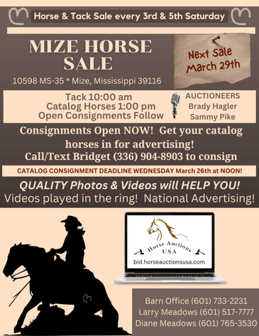 Image for Mize Horse Sale  - SATURDAY, MARCH 29TH - Mize, Mississippi