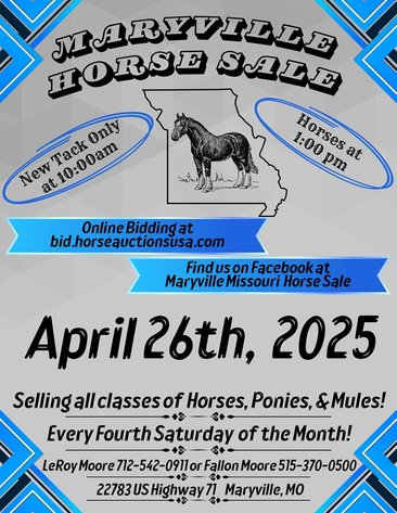 Image for Maryville Horse Sale - SATURDAY, APRIL 26TH - Maryville, Missouri