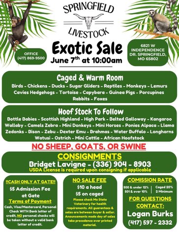 Image for Springfield Livestock Small Animal & Alternative Sale - SATURDAY, JUNE 7TH - Springfield, MO