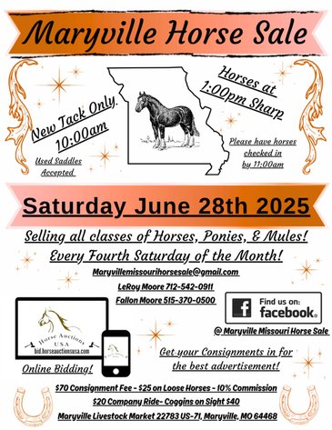 Image for Maryville Horse Sale - SATURDAY, JUNE 28TH - Maryville, Missouri