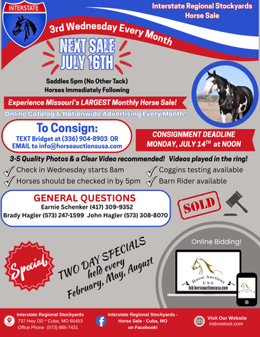 Image for Interstate Regional Stockyards Horse Sale - Cuba, Missouri WEDNESDAY JULY 16TH