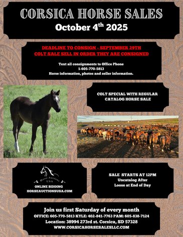 Image for Corsica Horse Sales *COLT SPECIAL & Catalog Sale   SATURDAY, OCTOBER 4TH - Corsica, South Dakota