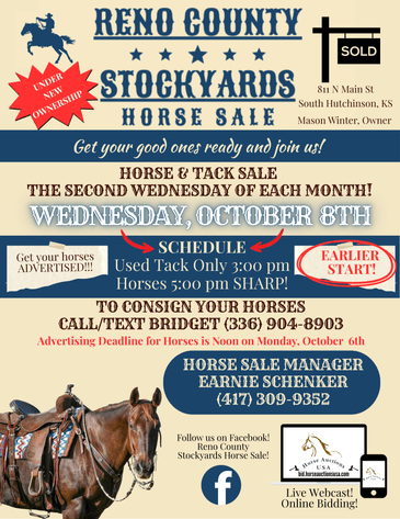 Image for Reno County Stockyards Horse Sale WEDNESDAY, OCTOBER 8TH - South Hutchinson, KS