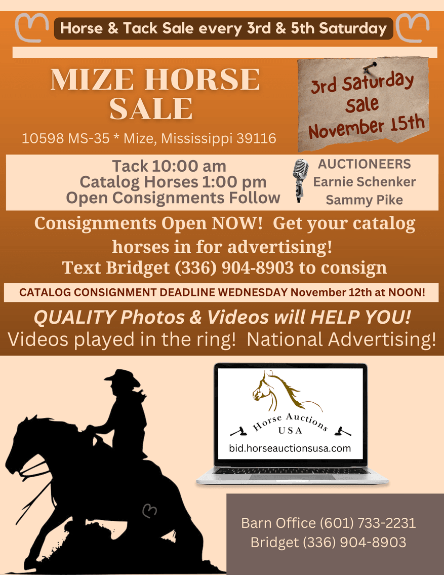 Image for Mize Horse Sale  - SATURDAY, NOVEMBER 15TH - Mize, Mississippi
