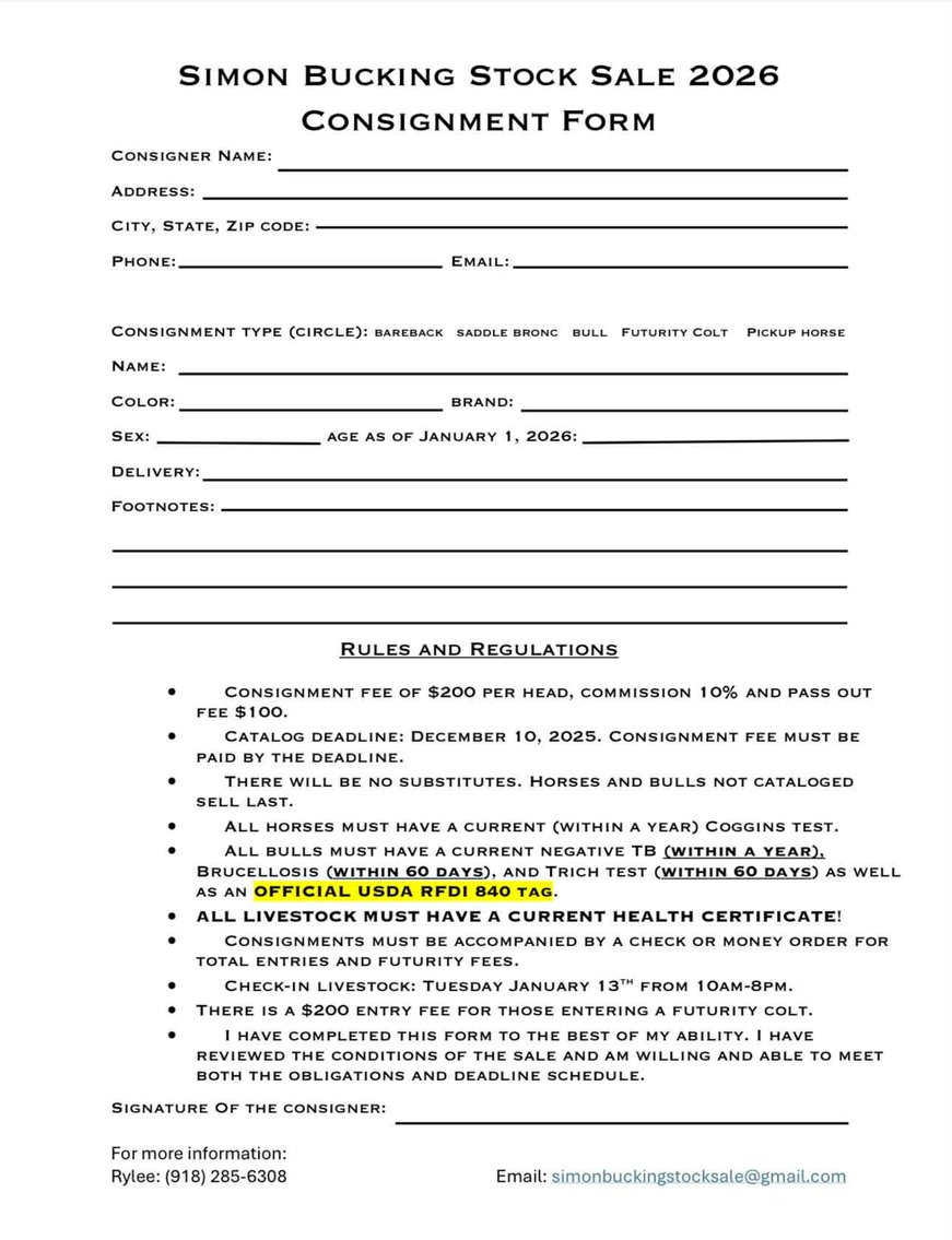 Image for 2026 Simon Bucking Stock Sale - El Reno, Oklahoma - DAY ONE - WEDNESDAY, JANUARY 14TH