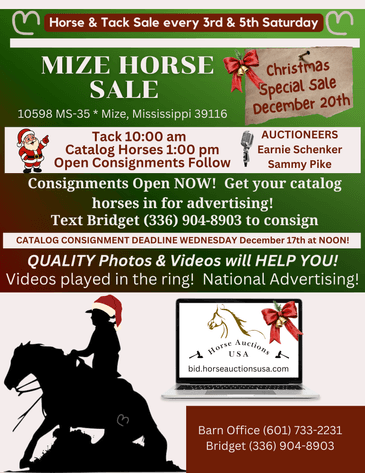 Image for Mize Horse Sale Christmas Special - SATURDAY, DECEMBER 20TH - Mize, Mississippi