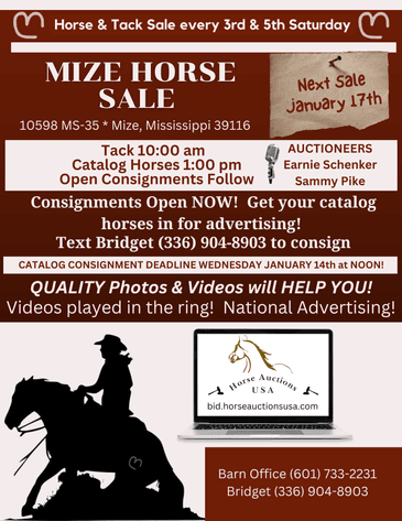 Image for Mize Horse Sale - SATURDAY, JANUARY 17TH - Mize, Mississippi