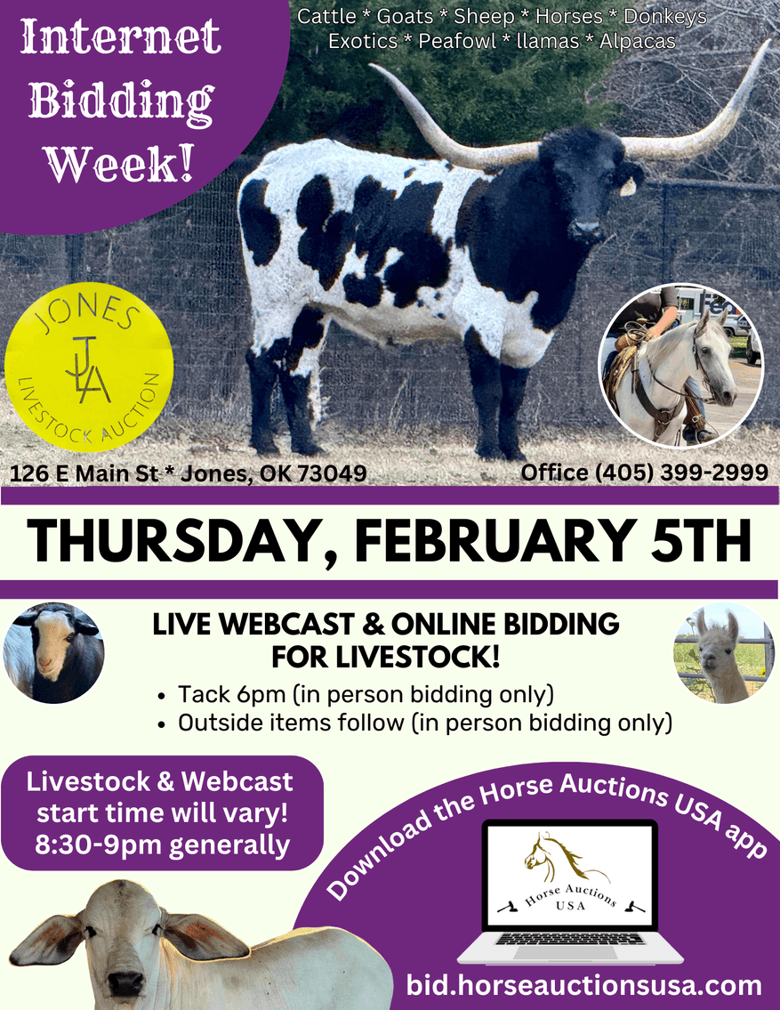 Image for Jones Livestock Auction THURSDAY FEBRUARY 5TH -  Jones, Oklahoma