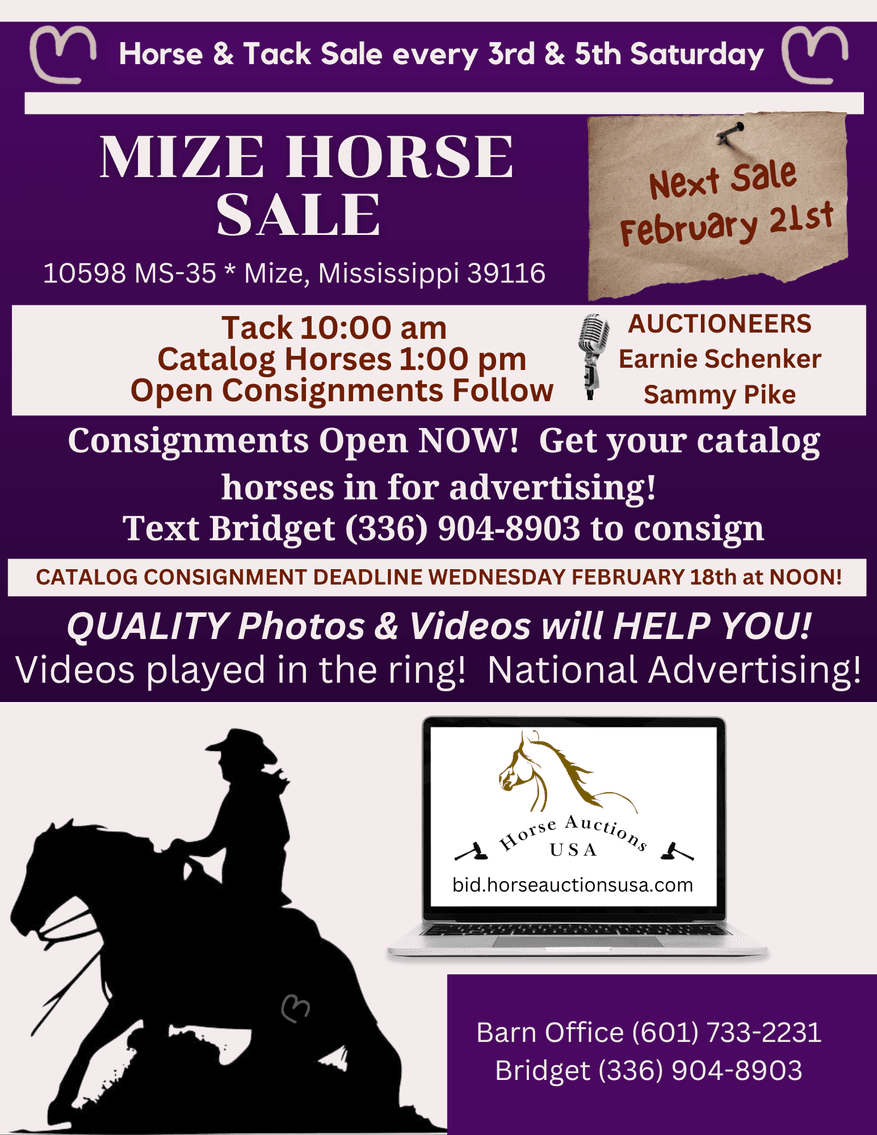 Image for Mize Horse Sale - SATURDAY, FEBRUARY 21ST - Mize, Mississippi