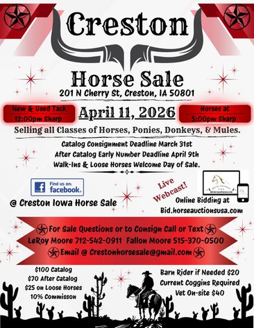 Image for Creston Horse Sale  - SATURDAY, APRIL 11TH - Creston, Iowa