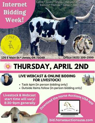 Image for Jones Livestock Auction THURSDAY APRIL 2ND -  Jones, Oklahoma