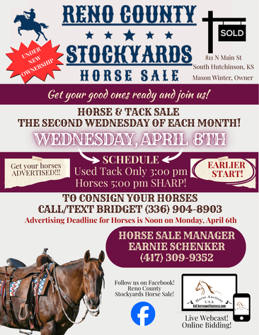 Image for Reno County Stockyards Horse Sale WEDNESDAY, APRIL 8TH - South Hutchinson, KS