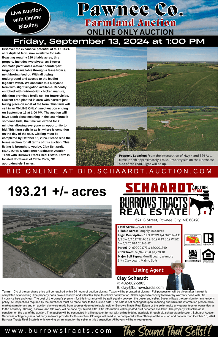 Image for 193.21Acres Pawnee County Farmland Auction by The Schaardt Auction Team with Burrows Tracts Real Estate