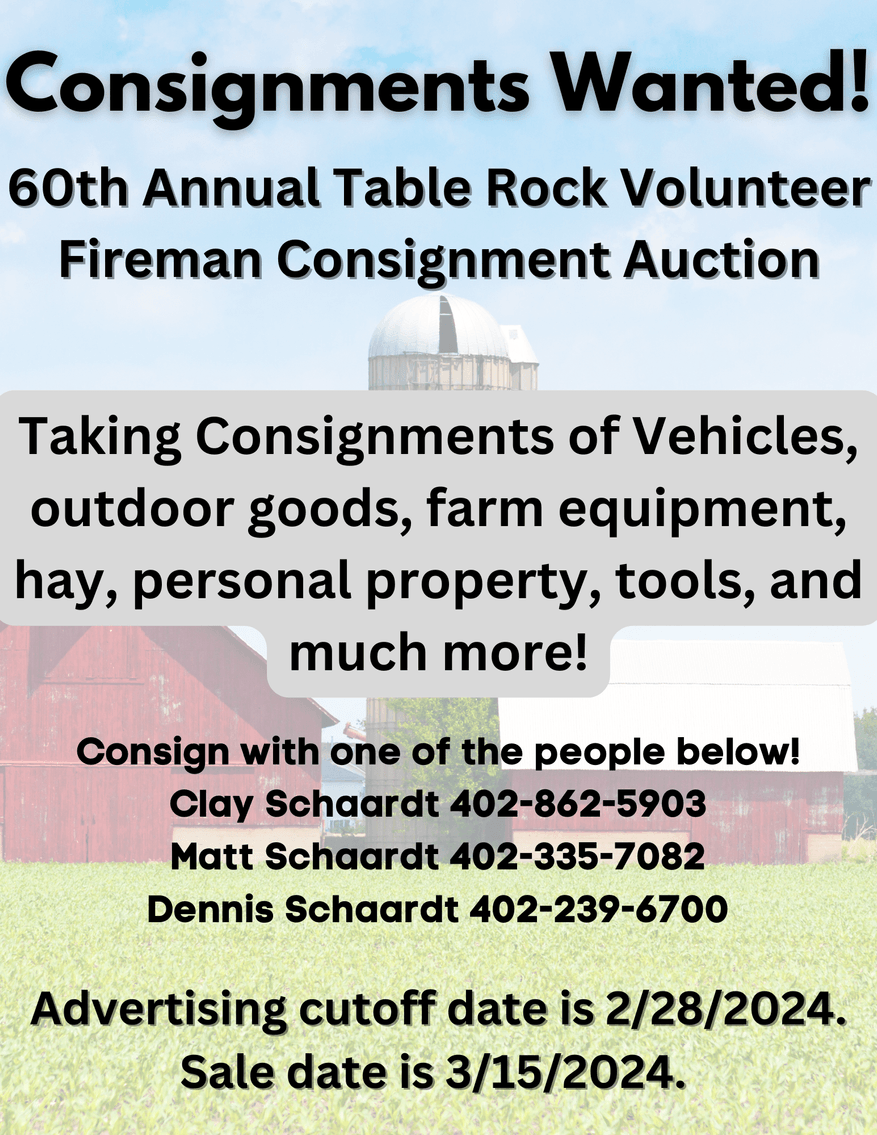 Image for 60th Annual Table Rock Volunteer Fire Dept. Consignment Auction