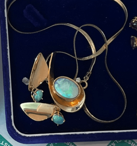 Image for Gold Opal pendant on necklace and Opal earrings