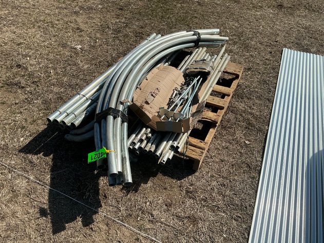 Image for Carport building frame with anchors, clamps, and turnbuckles