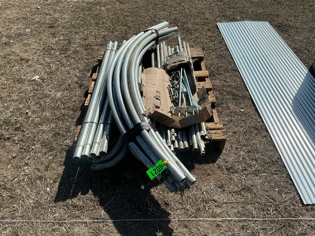 Image for Carport building frame with anchors, clamps, and turnbuckles