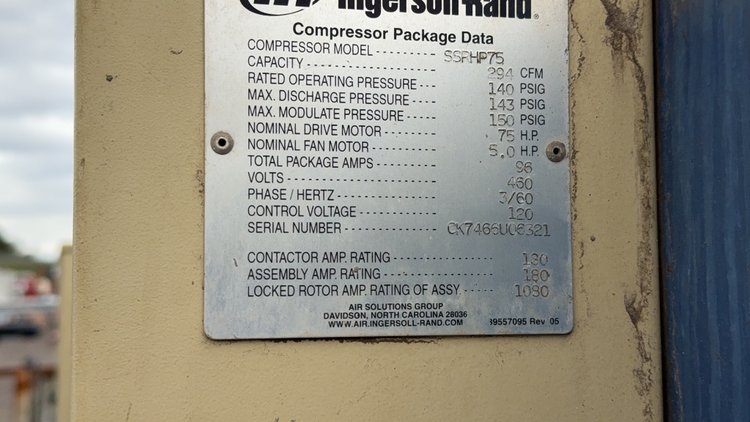 Image for INGERSOLL RAND SSRHP 75 AIR COMPRESSOR