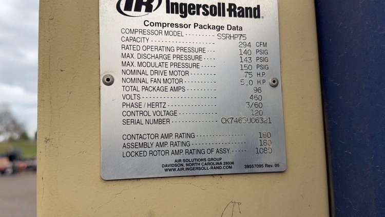 Image for INGERSOLL RAND SSRHP 75 AIR COMPRESSOR