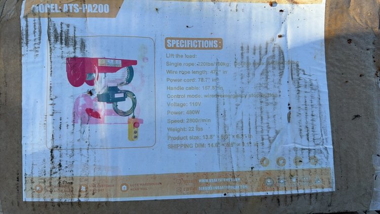 Image for QTY (2) ATS PA200 ELECTRIC HOIST