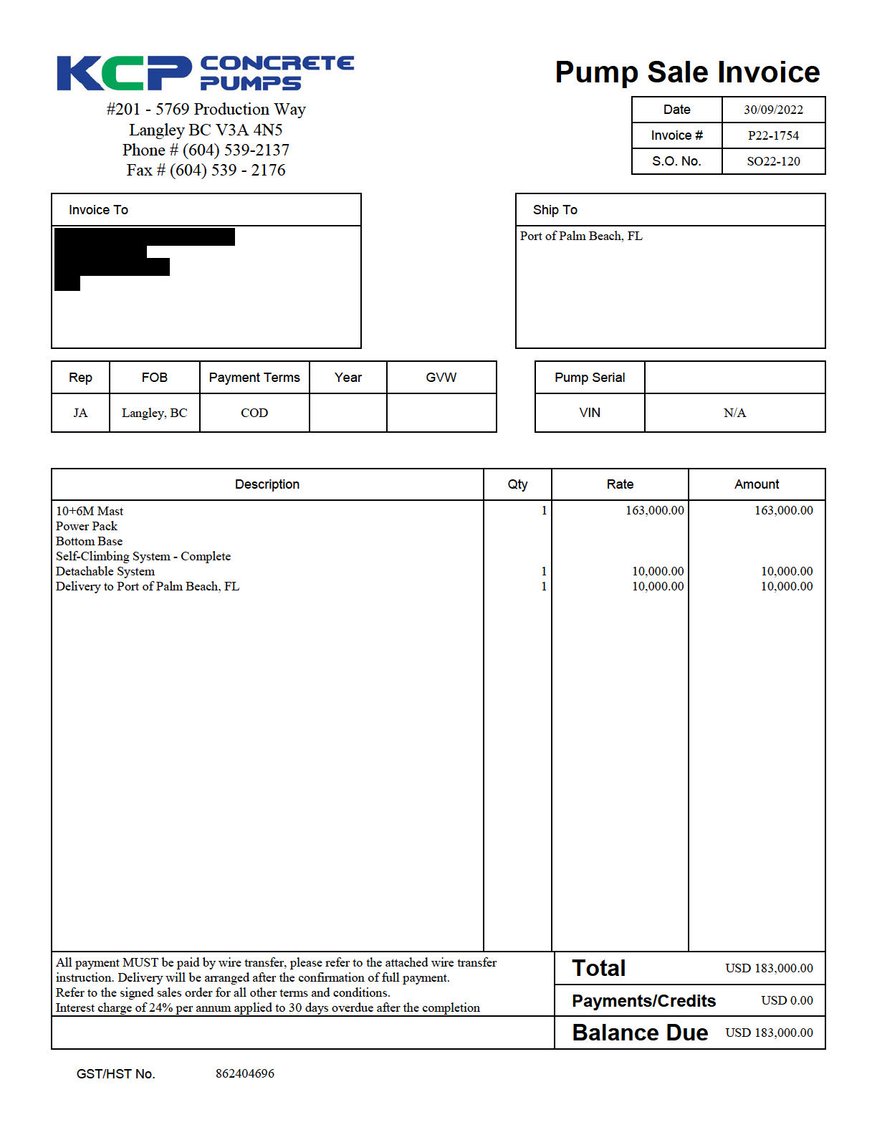 Image for FL: 2023 Mack TE64 w/ KCP Concrete Pump Truck & Mast