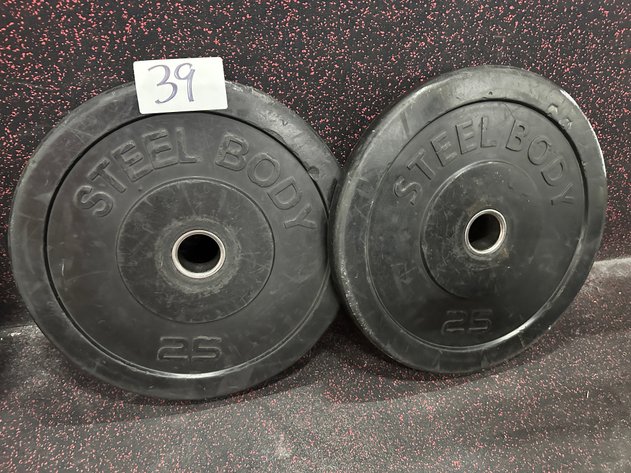 Image for (2) STEEL BODY 25 lbs Black Rubber Bumper Plates