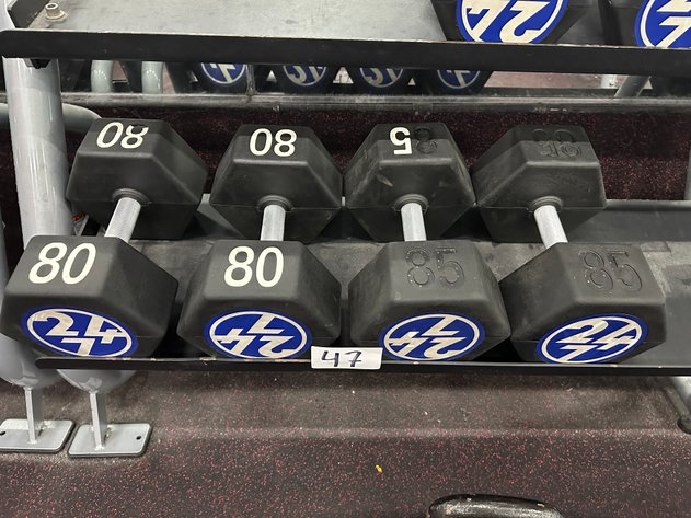 Image for (2) Sets of 80 lbs and 85 lbs Urethane Hex Dumbbells