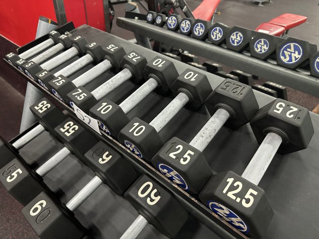 Image for (5) Sets of Urethane Hex Dumbbells - (2) 12.5 lbs, (2) 10 lbs, (2) 7.5 lbs, (2) 5 lbs, (2) 2.5 lbs